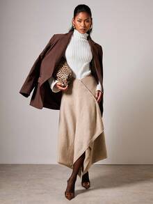 COSMINA Fashionable Commuter Solid Color Wrap Asymmetric Hem Knit Skirt In Fall/Winter