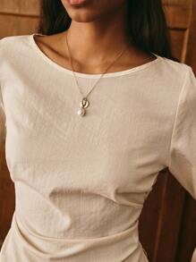 Poéselle Blusa casual/de oficina con mangas acampanadas y cintura fruncida para mujer - Albaricoque - Ver 5