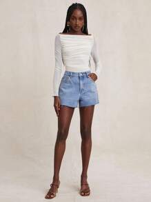 NYA SZN Short Mid Rise Metal Distress Detail Denim Shorts - Light Wash - View 4