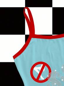 Studio Chunk Women's Y2K Letter Pattern Trim Fitted Camisole, Summer Y2k Tank Tops Summer Tops Going Out Tops - Blue - View 4