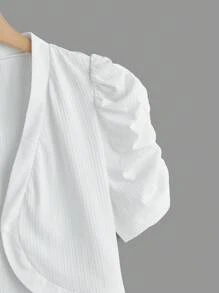 SHEIN Clasi Plus Puff Sleeve Open Front Crop Jacket Winter Fall Autumn - White - View 3