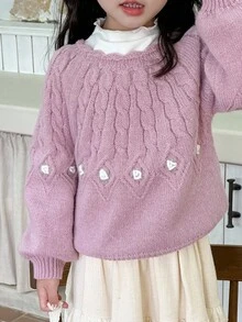 DAZY Kleine Mädchen Pullover mit kleinem Blumenmuster, Herbst