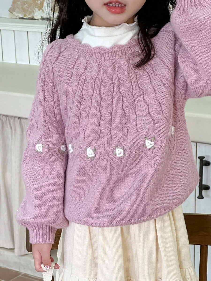 DAZY Kleine Mädchen Pullover mit kleinem Blumenmuster, Herbst