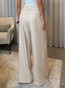 Lavishia Women's Casual Solid Color Wide Leg Pants - Apricot - View 2