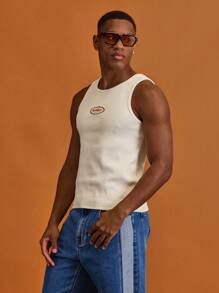 Musero Ribbed Central Branded Patch Tank Top Vests Summer Spring Vacation Holiday - White - View 4