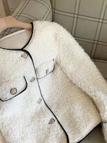 SHEIN EZwear Veste en sherpa à bordure bicolore polyvalente et pour femmes, automne/hiver