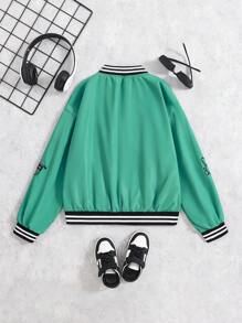 Boys' Minimalist Fashion Cool Embroidered Woven Baseball Jacket Cardigan With Snap Buttons Boys Letterman Jacket Letter Jacket Boys Boys Jacket Baseball Jacket Boys Y2k Clothes Boys - Green - View 2