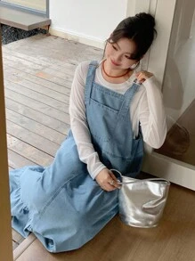 Dazy Plus 女童春夏水洗蓝色吊带宽松休闲长裙