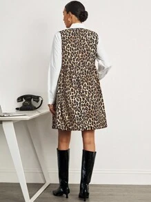 MaterniWear 办公室,商务休闲女装,秋装,秋装,孕妇装秋装孕妇装豹纹前系带无袖连衣裙和长袖衬衫 2 件套 - 彩色 - 查看 2