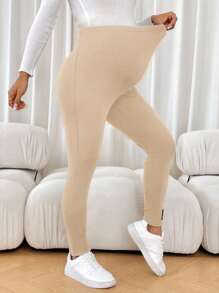 SHEIN Maternity Solid Color Adjustable Waist Casual Fleece Leggings