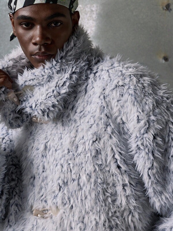 NEON BLANC Men's Fluffy Turtleneck Loose Faux Fur Jacket, For Fall Winter