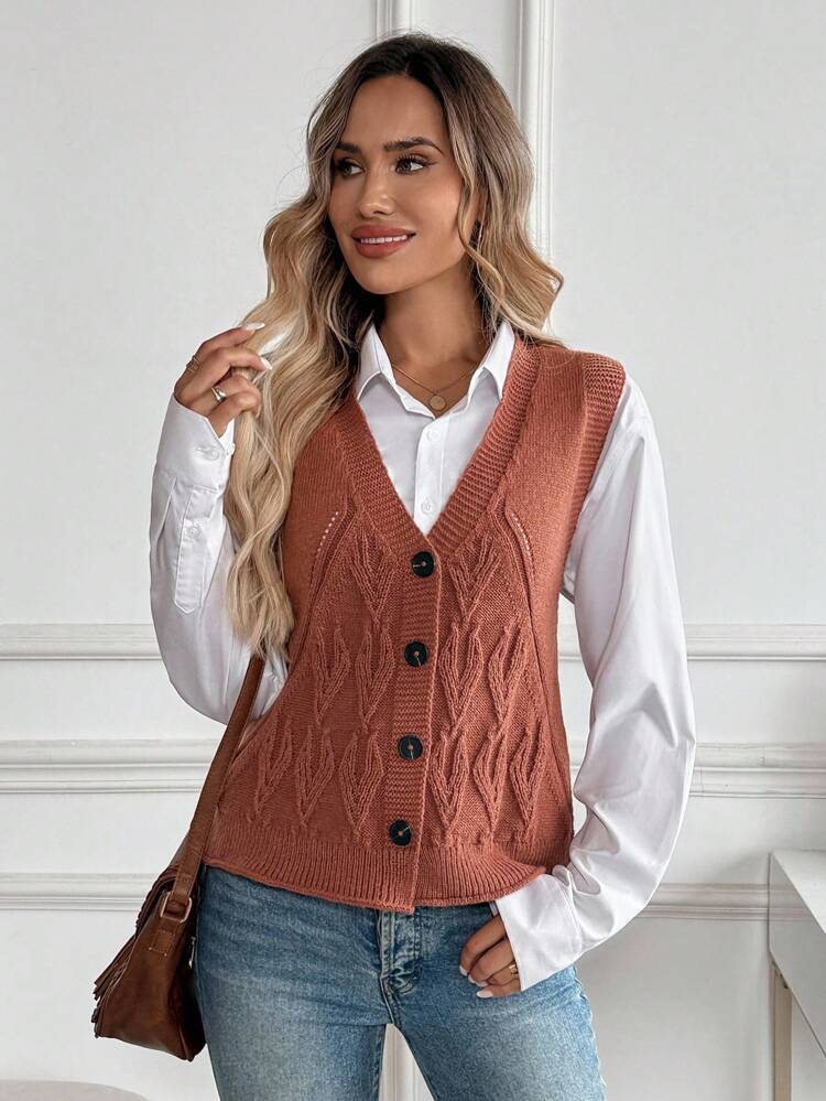 New Casual Versatile Solid Color Women Knitted Vest Sweater Vest For Women Button Up Sweater Vest Women Cable Knit Vest