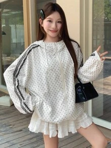 DAZY 女式波点印花蕾丝边连帽外套（秋冬款）