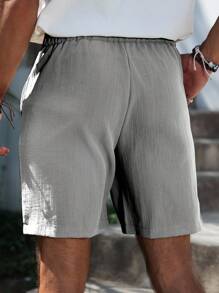 Manfinity Homme Quần short trơn màu thường ngày cho nam, mùa hè - Xám - Xem 4