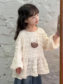 Dazy Kids 女童幼儿圆领长袖T恤，秋季服装 - 杏色 - 查看 4