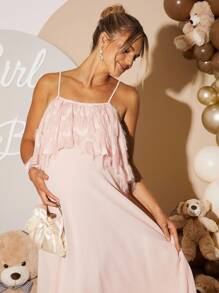 Loomaby 孕妇纯色简约休闲无袖连衣裙 - 粉色 - 查看 4