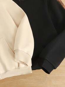 SHEIN Bộ 2 áo nỉ trùm đầu dệt kim tối giản thoải mái cho bé gái tuổi mới lớn, thích hợp mặc khi đi chơi, đi học, mặc hàng ngày, mùa thu/đông - Màu be - Xem 3