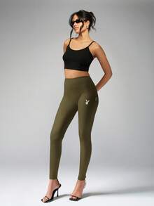 Missguided x Playboy Bunny Logo High Waisted Leggings Sculpting Compression Fit Smooth Seamless Casual Fall Winter Perfect For Layering