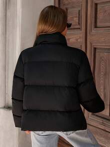 EURMUSE Damen, Winter, Schnee, Leichtgewicht, Warmhalten, Winterbeschichtet, Regular Fit, Regular Länge, Reißverschluss Pufferjacke Schwarze Pufferjacke Damen Damen Winterjacken Oversized Pufferjacke Winterjacke Damen - Schwarz - Übersicht 2