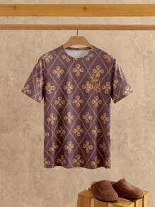 Manfinity NXTstreet Men's Casual Bear Pattern Drop Shoulder Round Neck Slim Fit Short Sleeve T-Shirt - Brown - View 5
