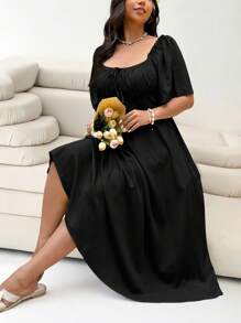 Solflare 大码女式黑色长袖连衣裙，春夏