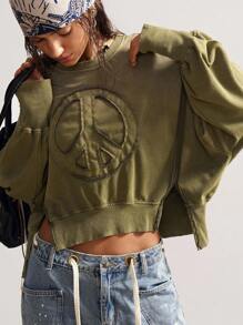 Bohemela 秋冬波西米亚风休闲纯色针织圆领长袖宽松水洗女式运动衫 - 綠色 - 查看 5