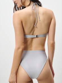 TypaGal Metallic Silver One-Piece Light Grey Summer Seksi Chic Night Out Club Beachwear,Cutouts Chain Strap Detail Stylish Vacation Outfits For Women - Grey - View 5