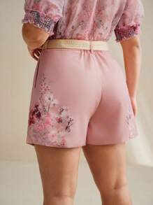 Anewsta Quần short cỡ lớn in hoa cổ điển mới - Hồng - Xem 2