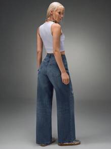 CasuGlow LOW WAIST VINTAGE CUTOUT CASUAL LOOSE JEAN - Blue - View 2