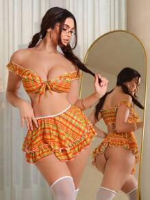 SHEIN 5 件女士性感内衣套装（无钢圈文胸、丁字裤、迷你裙、2 件长袜）