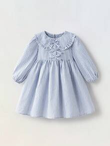 Maija Kids Maija Kids 年轻女孩条纹面料荷叶边领连衣裙 - 藍色 - 查看 3