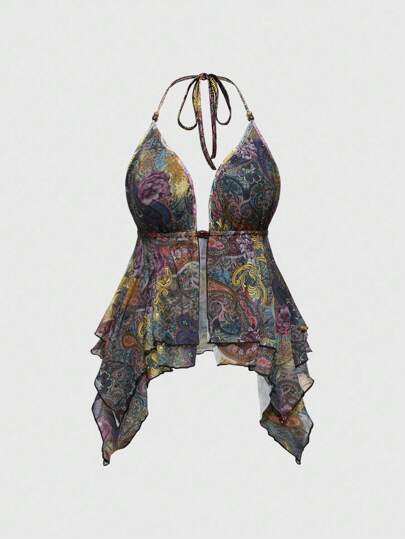 Goth Canotta asimmetrica con stampa paisley stile retrò hippie, taglie comode