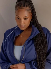 Aralina Plus Curve Leisurewear Fall Winter Y2K Stockholm Style Streetwear Zip Through Pipping Sweat Gym Top Airport Autumn - Blue - View 4