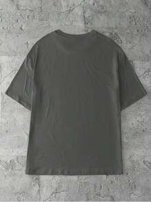 INAWLY 大码女式休闲宽松南瓜棋盘格印花圆领落肩短袖 T 恤，夏季 - 深灰色 - 查看 2