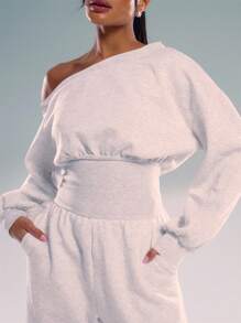 MUSERA 不对称肩部束腰阔腿连体裤，休闲夏季度假秋季冬季居家舒适休闲