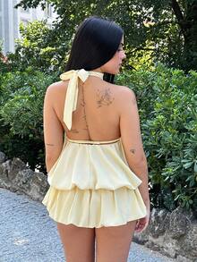 Lucia Bellido Women's Vacation Solid Color Ruffle Hem Fashionable Halter Mini Dress,Summer Dresses For Women Dresses For Wedding Event - Yellow - View 2