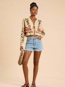 Travachic Women's Casual Floral Print Tie Front Cardigan, Fall Women Clothes ,Autumn Clothes ,Easter, Holidays, Beaches For Woman, Vacations Women, Concert Women, BOHO, Bohemia, Music Festival, Tropical Vacation Woman Clothes, Romantic, Autumn Clothes ,Winter Clothes ,Christmas Clothes, Going Out Tops Women ,Going Out Tops, Casual, Cute