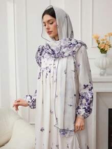 Al Najma 女士优雅花卉印花长裙 - 紫色 - 查看 5