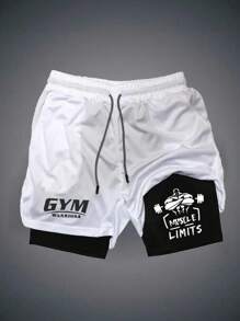 Gym Rark Men's Letter Print Drawstring Waist Double Layer Sports Shorts Sweat Pants - Burgundy - View 5