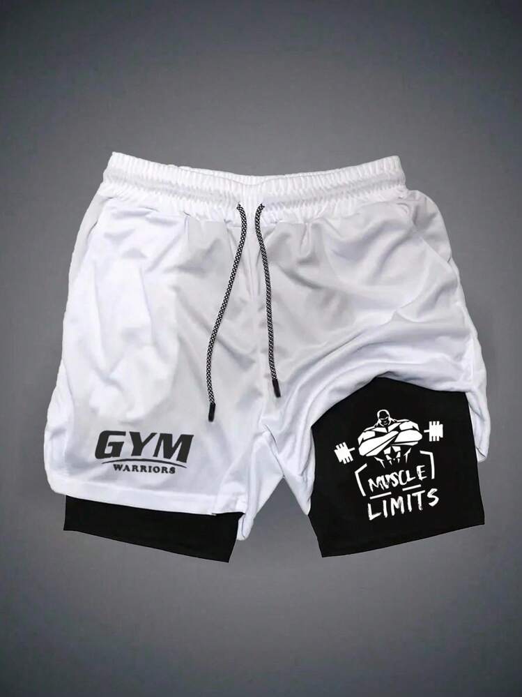 Gym Rark 男士字母印花抽绳腰双层运动短裤 - 酒紅色 - 查看 5