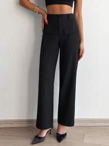 EURMUSE Pantalón de unicolor, con detalles de bolsillo falso - Negro - Ver 6