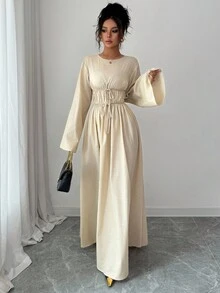 Siren Gaze Váy bó eo tối giản màu trơn dành cho nữ, mặc hàng ngày - Màu be - Xem 7