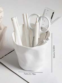 SHEIN 1PC  Minimalist Style Pure White Creative Art Personalized Pen Holder Learning Stationery Storage Bin Makeup Brush Holder Desktop Garbage Bin Desktop Fruit Shell Storage Basin - White - View 2