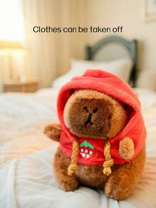 1 件红色连帽水豚毛绒玩具柔软填充动物带可拆卸衣服卡哇伊动物娃娃可爱收藏礼物适合青少年成人家居装饰卧室装饰 - 彩色 - 查看 2