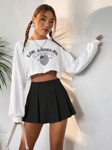 Flirla Skort unicolor con fruncido - Negro - Ver 3