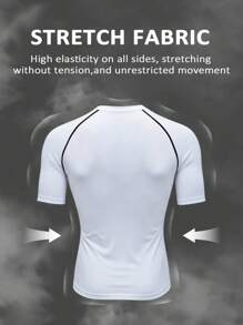 Manfinity Sport Corelite Men's Letter Print Round Neck Raglan Short Sleeve Sports T-Shirt Fitted Shirt Crew Neck - White - View 2