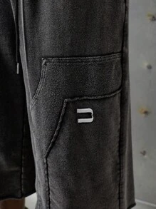 NEON BLANC Men's Fashion Street Embroidered Wide Leg Shorts - Black - View 6