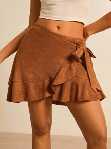 Freevana Váy quấn eo xếp nếp màu trơn cỡ lớn thường ngày - Màu Khaki - Xem 3