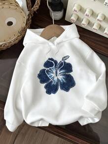 Attitoon 休闲简约花卉印花连帽衫，宽松厚款女士运动衫，适合秋冬季