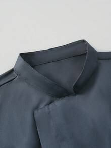 Manfinity Homme 男式纯色立领短袖口袋厨师衬衫